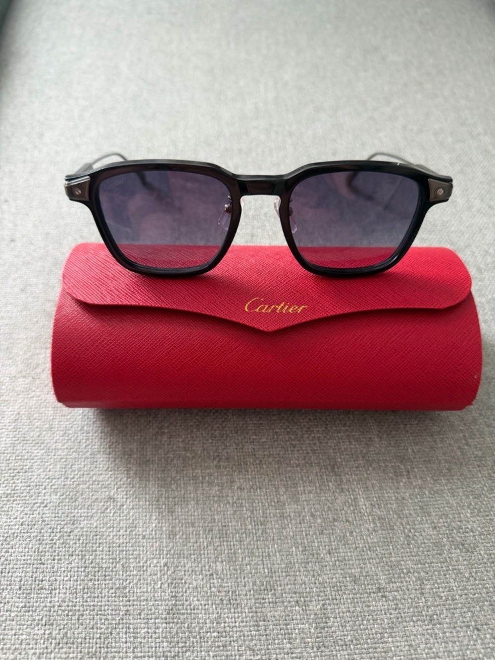 Cartier Black Sunglasses with Purple Gradient Lenses